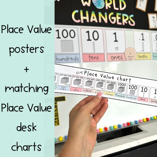 Place Value Chart BUNDLE | Bulletin Board Display & Desk Chart [Pastel Theme]