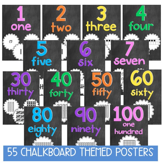 Number Posters 1-50 [Chalkboard Theme]