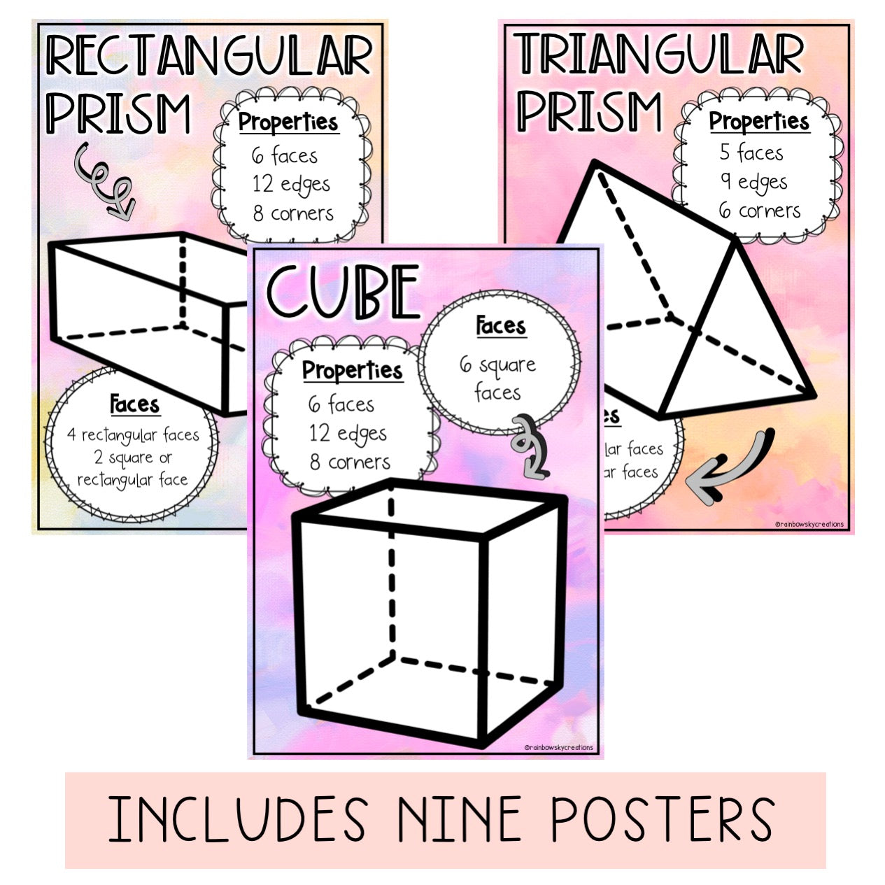 3D Objects Posters | Shapes Poster Set [Pastel Theme]