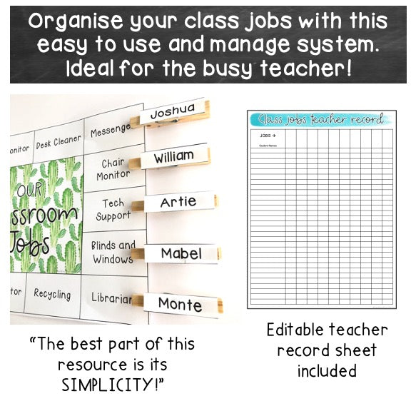 Classroom Job Templates | Simple Class Jobs [Cactus & Succulent Theme]