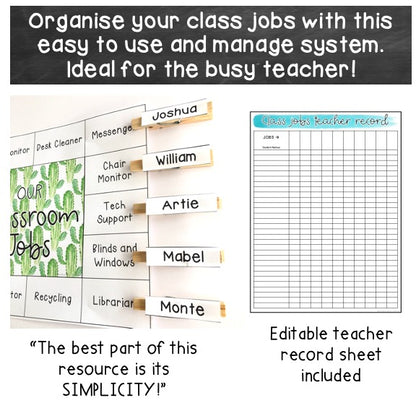 Classroom Job Templates | Simple Class Jobs [Cactus & Succulent Theme]