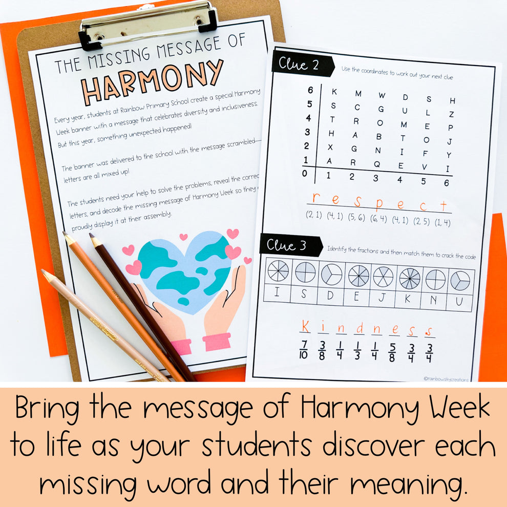 Harmony Week Math Code Cracker - Escape Room (Grades 3-6) – Rainbow Sky ...