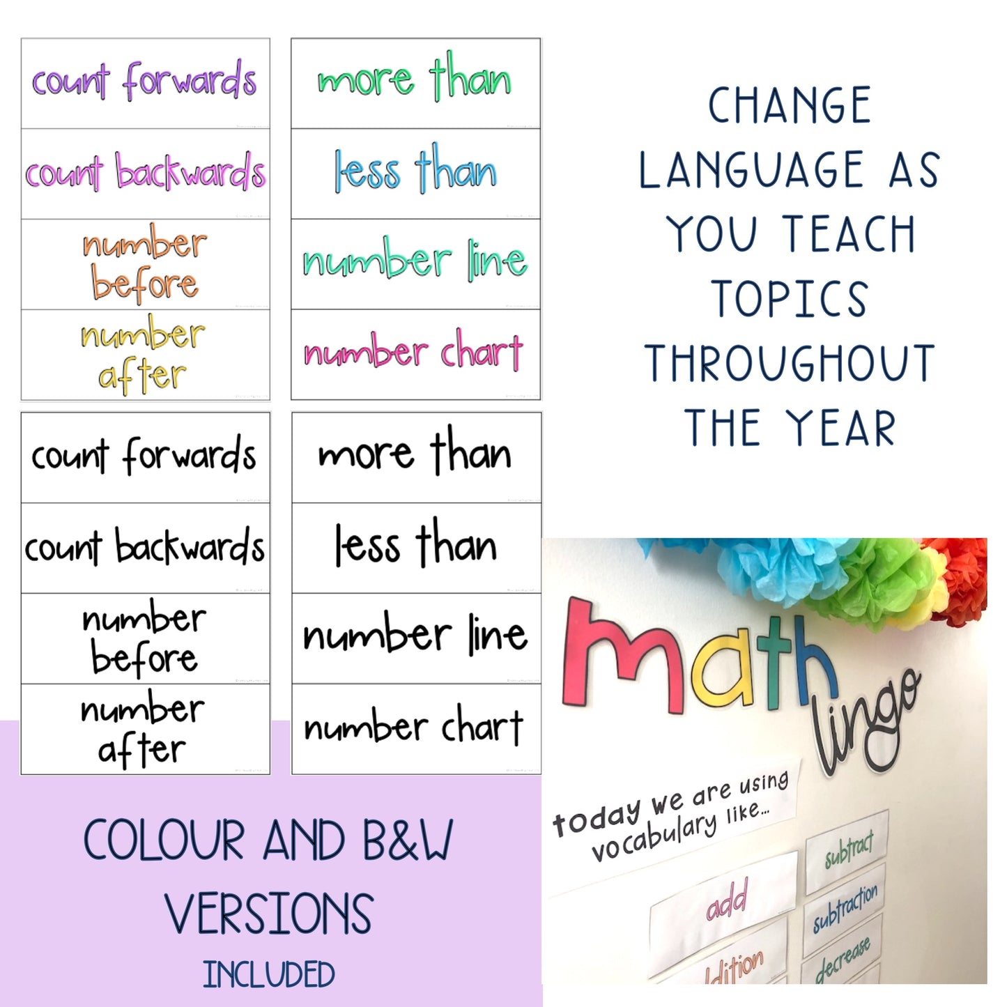 Math Vocabulary Cards | Maths Language | Australian Curriculum Aligned | Grade 1