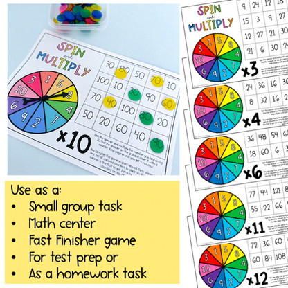 Multiplication Spinner Games | Times table games x2-x12