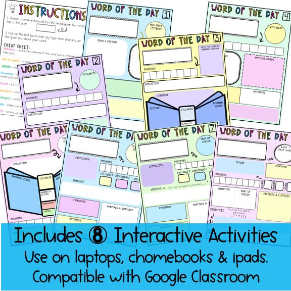 Digital Word of the Day Templates | Vocabulary Activities