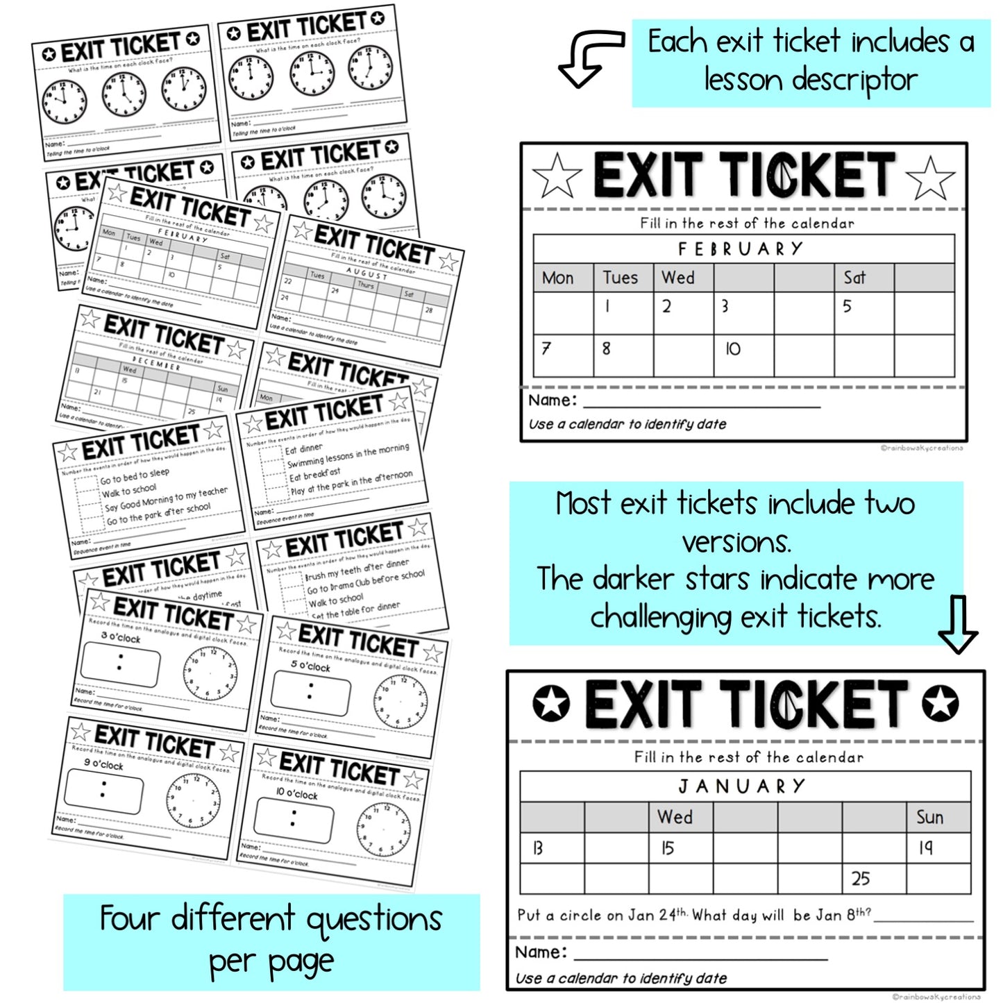 Measurement: Time Exit Tickets | Exit Slips | Math Assessment | Grades 1-2