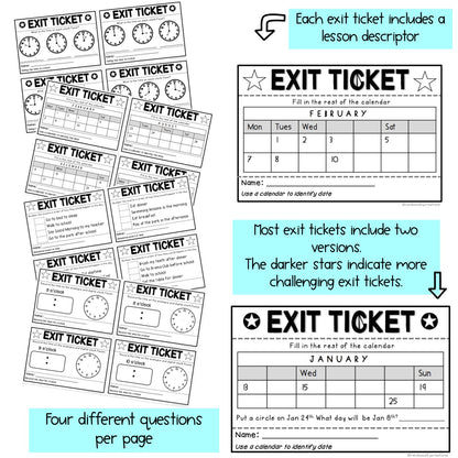 Measurement: Time Exit Tickets | Exit Slips | Math Assessment | Grades 1-2