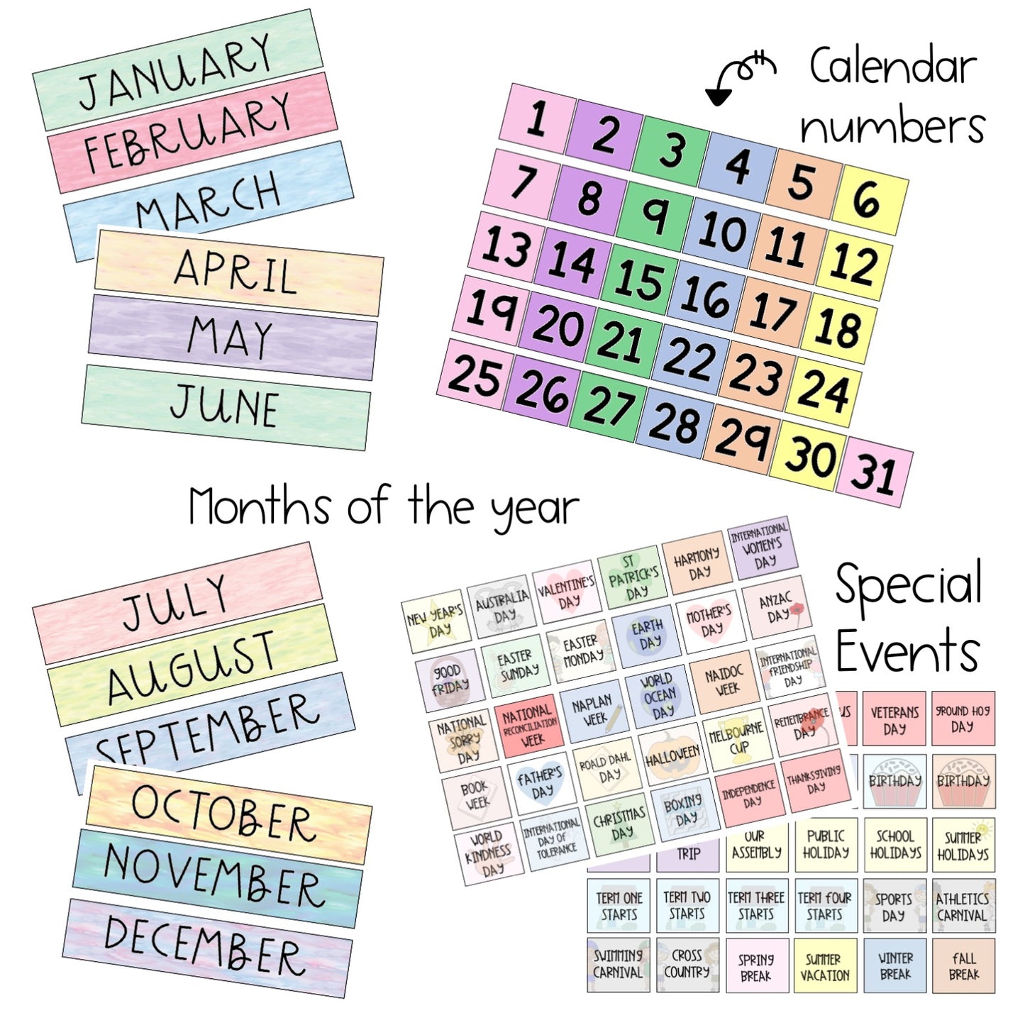 Daily & Monthly Calendar Display [Watercolour Theme]