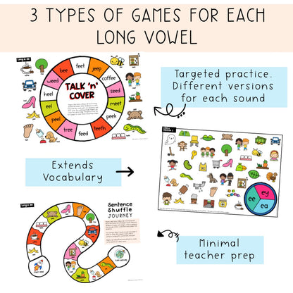 Long Vowel Games Bundle | Word Work Games | Reading Group Activities