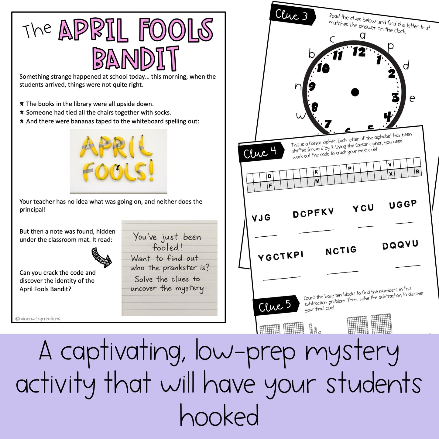April Fools Day Math Code Cracker - Grade 3-6 April Escape Room