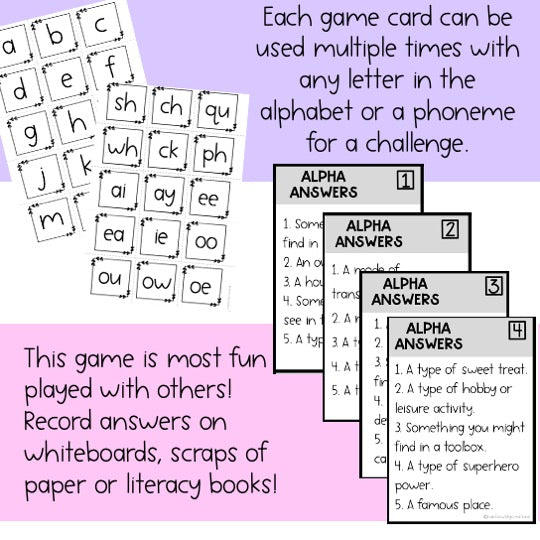 Alpha Answers Game | Vocabulary Game | Years 3, 4, 5, 6