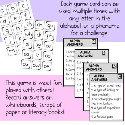 Alpha Answers Game | Vocabulary Game | Years 3, 4, 5, 6