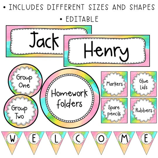 Editable Labels | Classroom Labels | Name Tags [Splash Rainbow Theme]