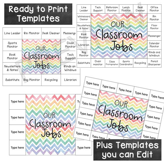 Classroom Job Templates | Simple Class Jobs [Watercolour Theme]