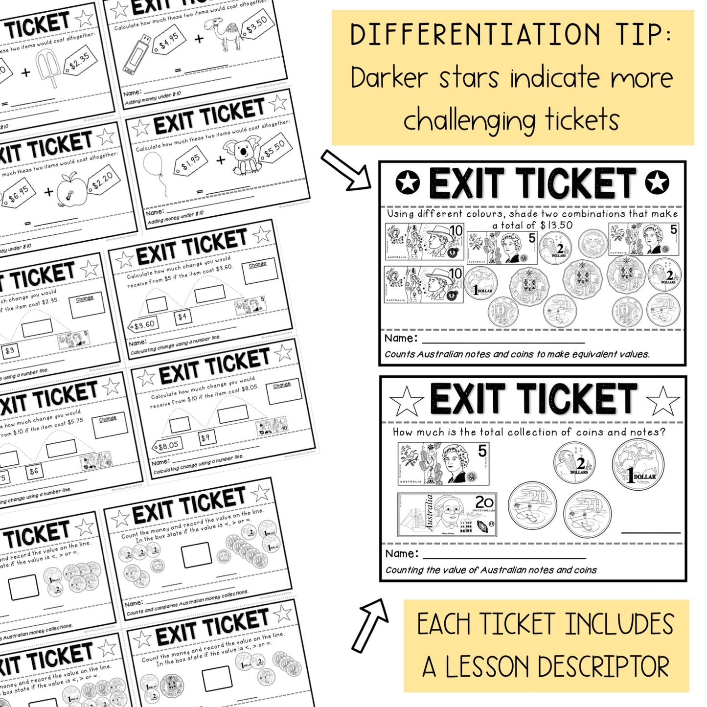 Australian Money Exit Tickets | Exit Slips | Maths Assessment | Year 3