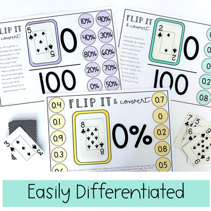 Fractions Flip it Games - Converting Decimals and Percentages Games