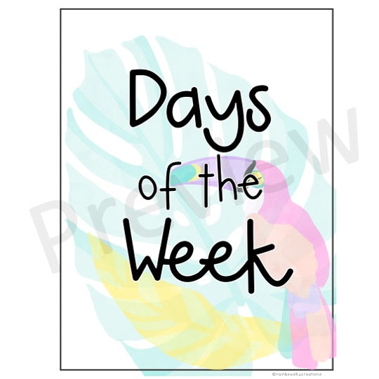 Days Of The Week & Months Labels [Toucan Theme]