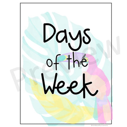 Days Of The Week & Months Labels [Toucan Theme]