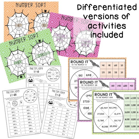 Halloween Math Centre Activities BUNDLE | No Prep | October Math [Grade 3 & 4]