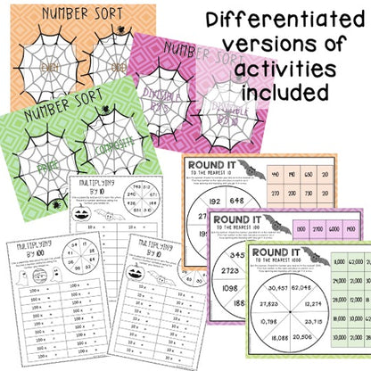 Halloween Math Centre Activities BUNDLE | No Prep | October Math [Grade 3 & 4]