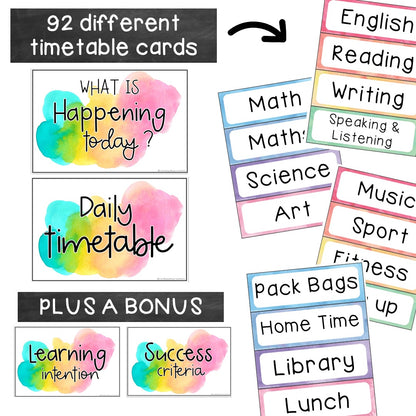 Editable Daily Timetable | Class Schedule [Splash Rainbow Theme]