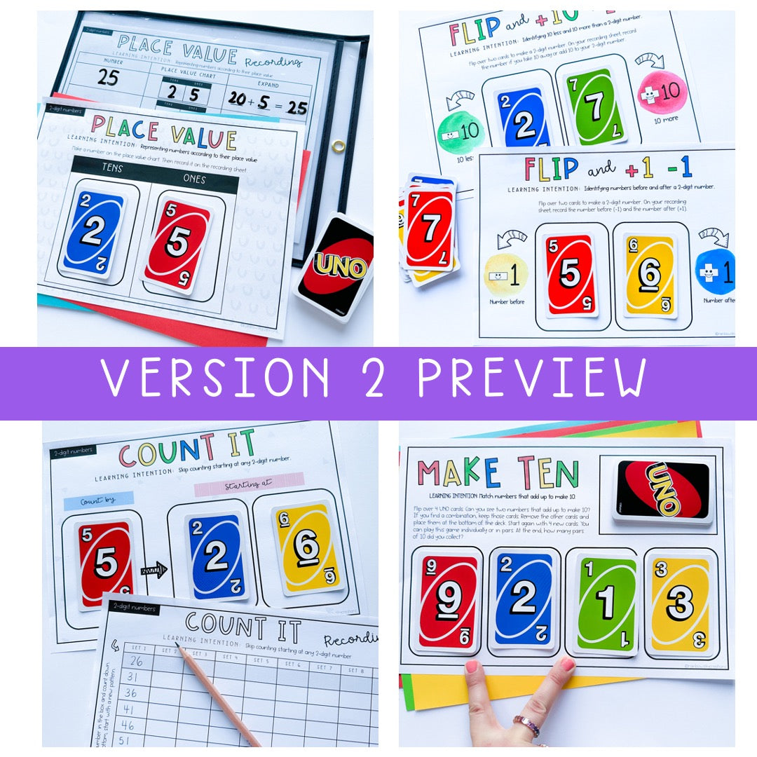 UNO Card Games BUNDLE | Math Centres | Grades 1-2 [VERSIONS 1 & 2]