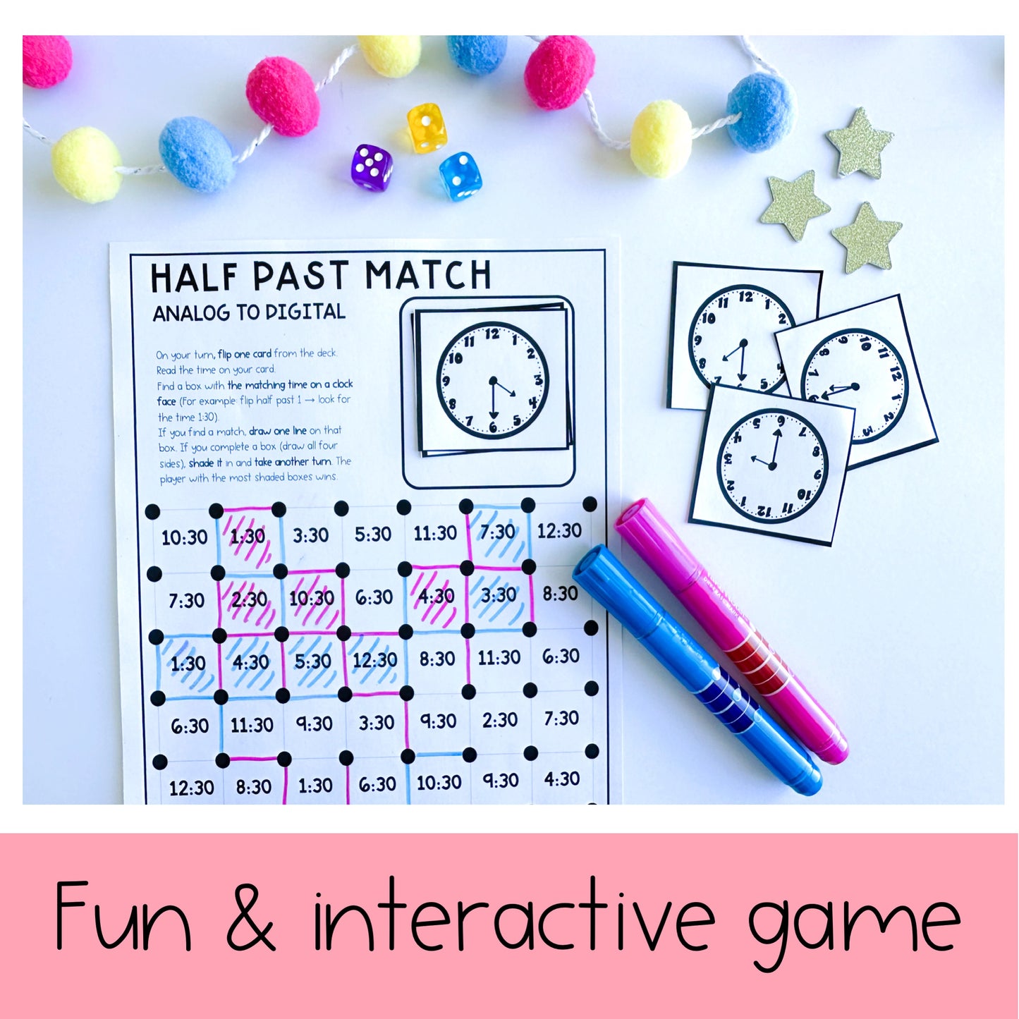 Telling the Time Game | Dots and Boxes Math Center