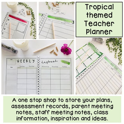 Australian Organised Teacher BUNDLE | Planner, PD Diary & Assessment Book [Tropical Theme]