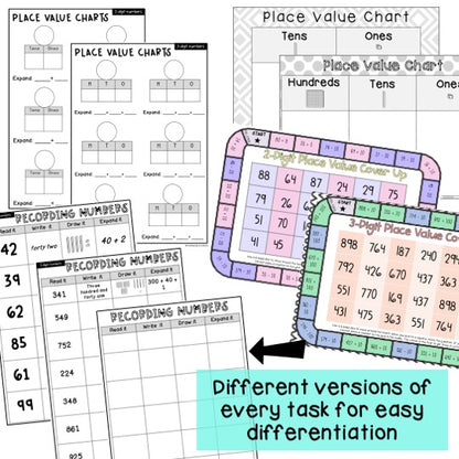 Place Value Worksheets & Games | Differentiated | Grade 2