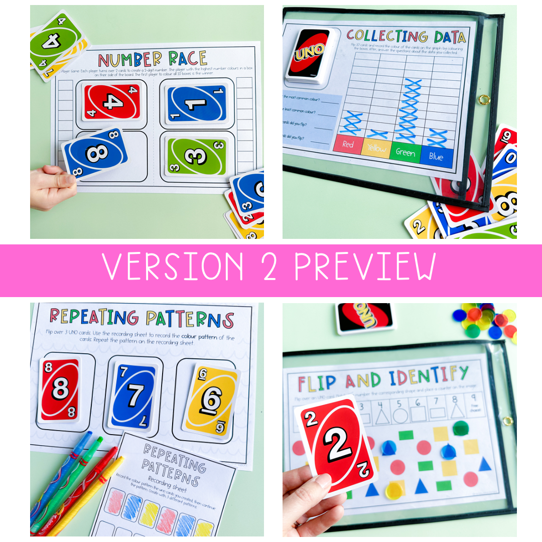 UNO Card Games BUNDLE | Math Centres | Kindergarten, Foundation, Prep [VERSIONS 1 & 2]