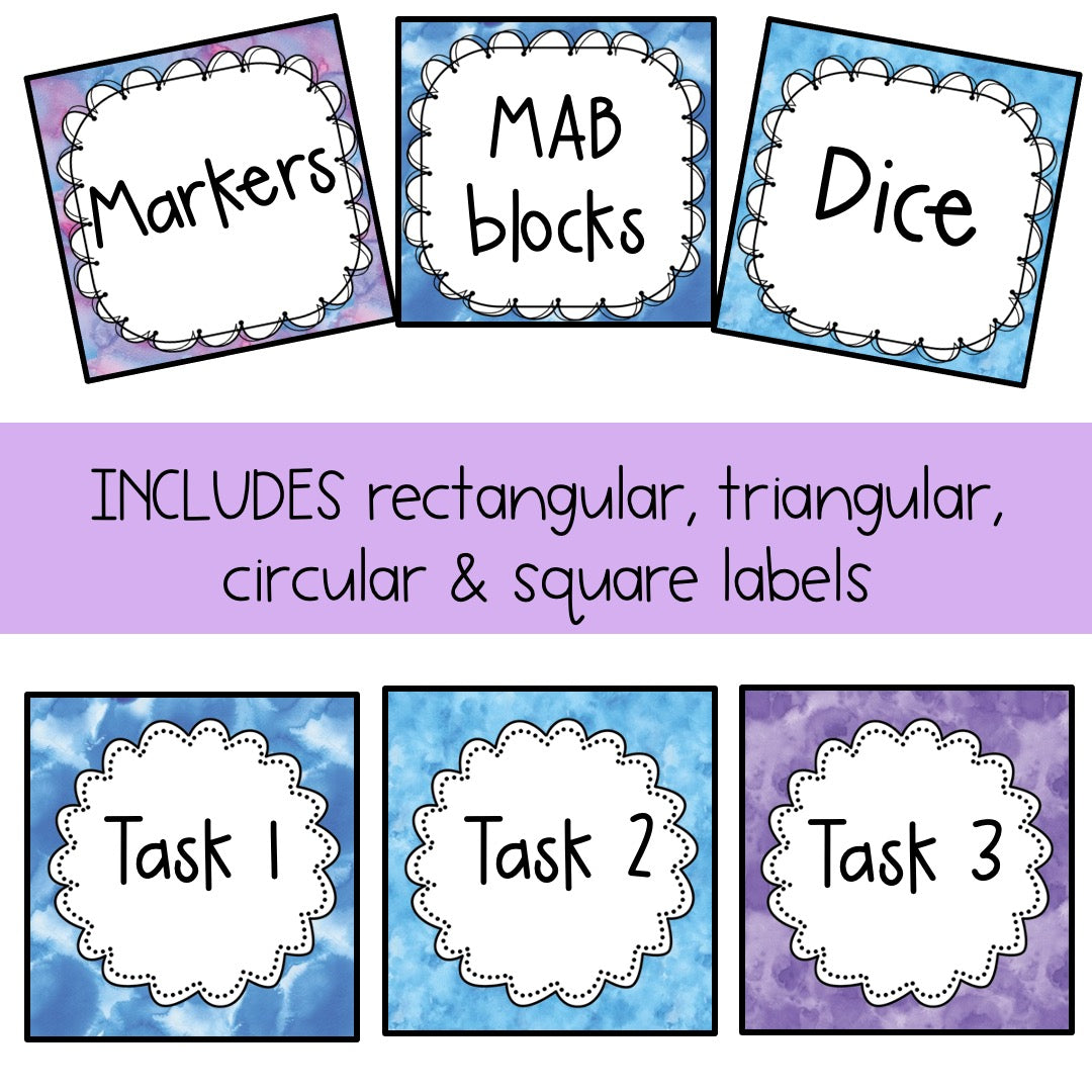 Editable Labels | Classroom Labels | Name Tags [Blue & Purple Pastel Theme]