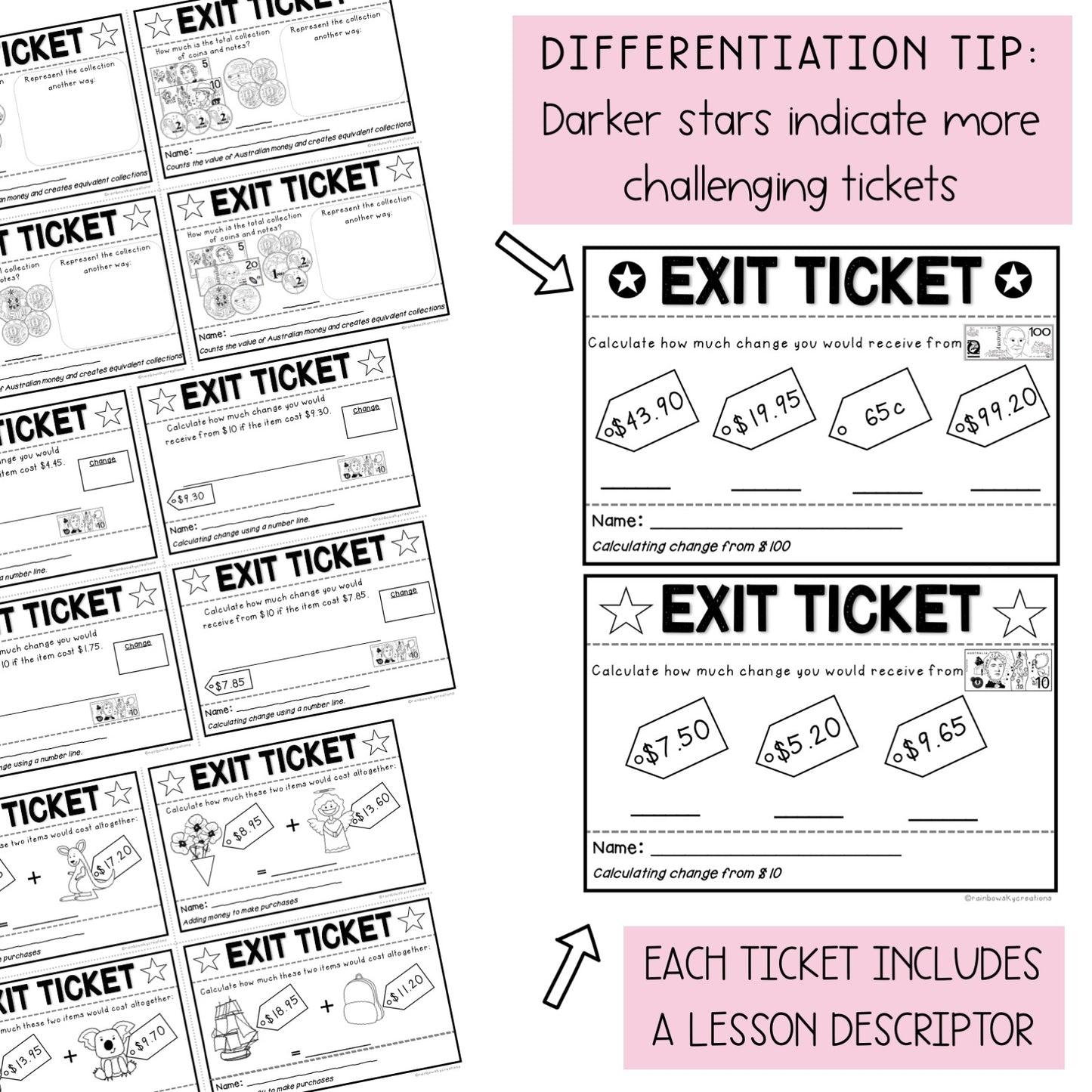 Australian Money Exit Tickets | Exit Slips | Maths Assessment | Year 4