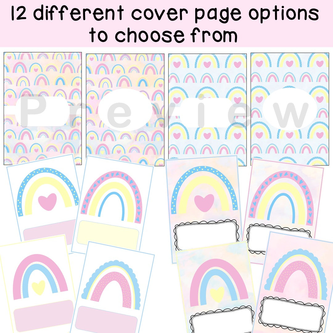 Editable Rainbow Binder Covers | Folder Covers [Pastel Rainbow Theme]