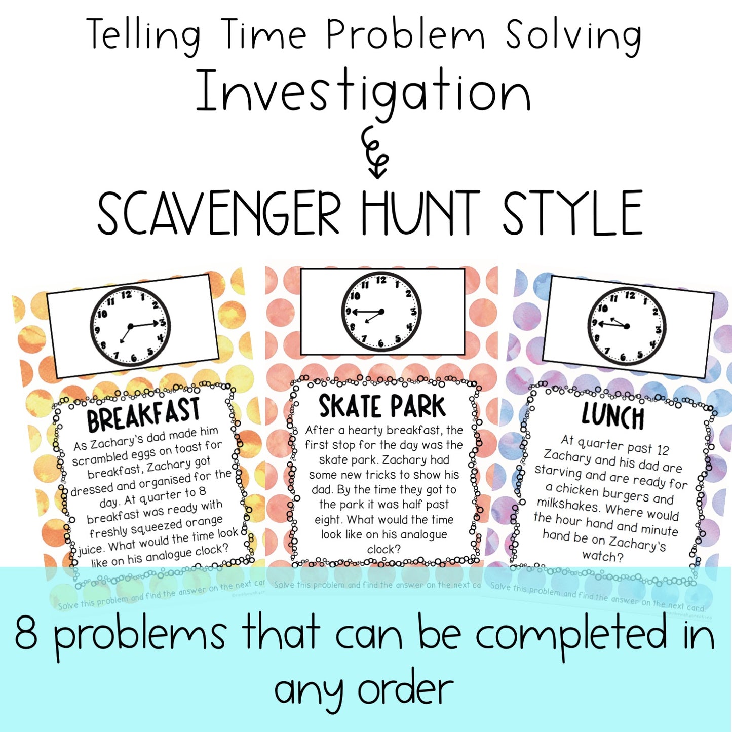 Telling The Time Scavenger Hunt | Analog Clock Word Problems | Grade 2