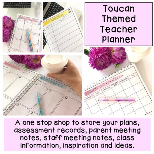 Australian Organised Teacher BUNDLE | Planner, PD Diary & Assessment Book [Toucan Theme]