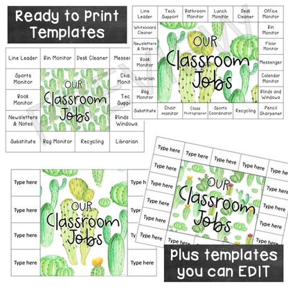 Classroom Job Templates | Simple Class Jobs [Cactus & Succulent Theme]