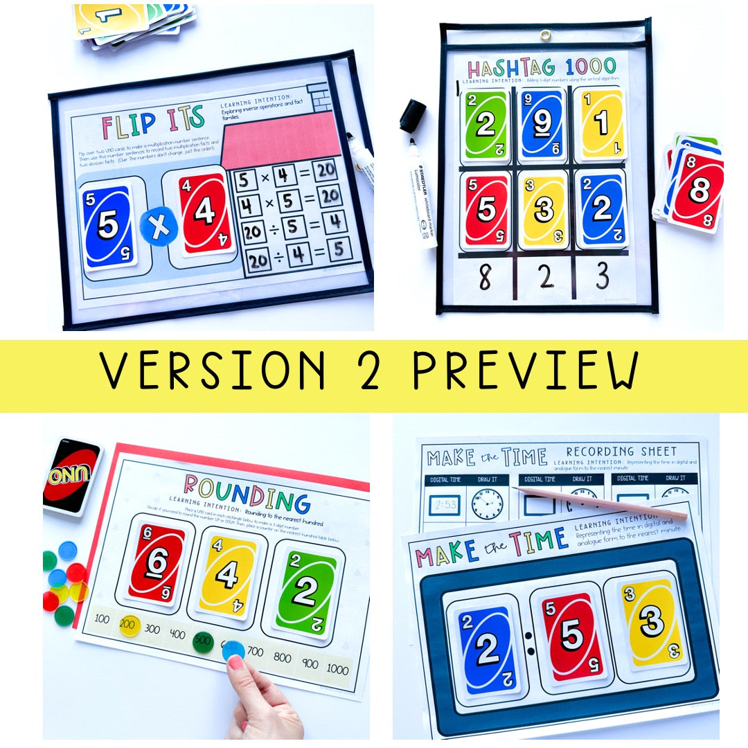 UNO Card Games BUNDLE | Math Centres | Grades 3-4 [VERSIONS 1 & 2]