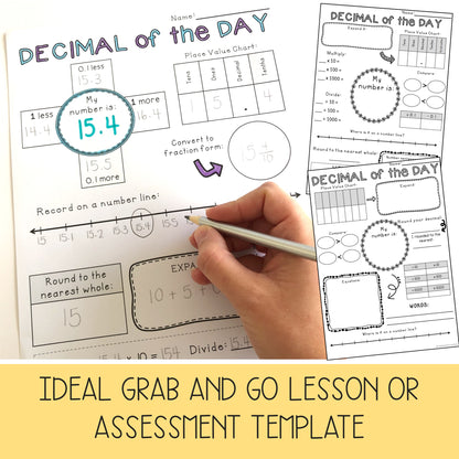 Decimal Of The Day Templates | Tenths, Hundredths, Thousandths