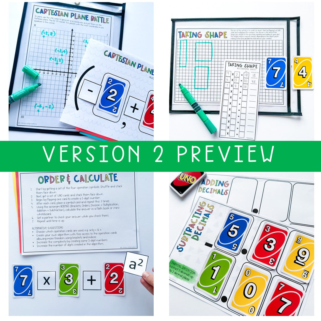 UNO Card Games BUNDLE | Math Centres | Grades 5-6 [VERSIONS 1 & 2]