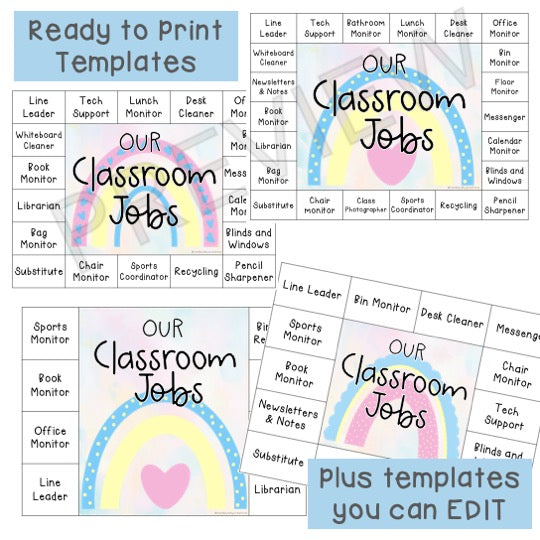 Editable Classroom Job System [Pastel Rainbow Theme]