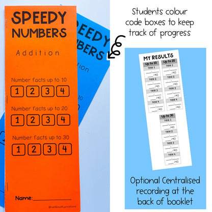 Speedy Numbers Booklet | Addition | Facts Up To 10, 20, 30