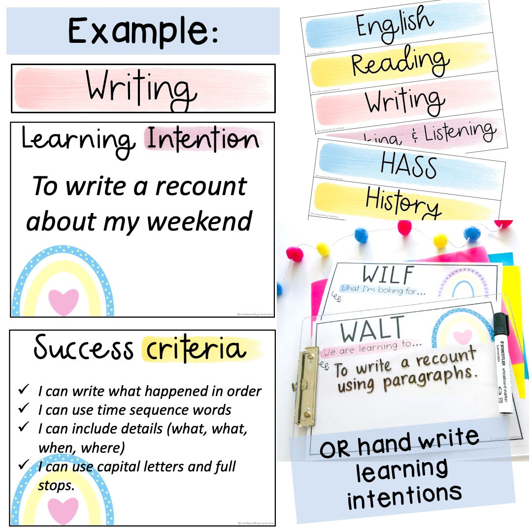 How To Write Learning Intentions Editable Learning Intention Posters (Pastel Rainbow Theme) – Rainbow ...