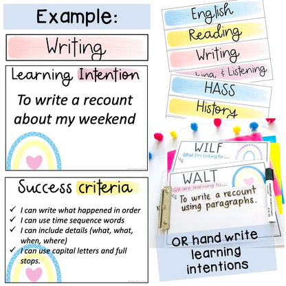 Editable Learning Intention Posters [Pastel Rainbow Theme]