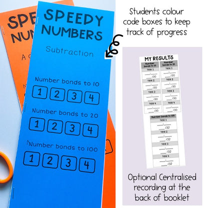 Subtraction Number bonds to 10, 20, 100 Speedy Numbers Booklet