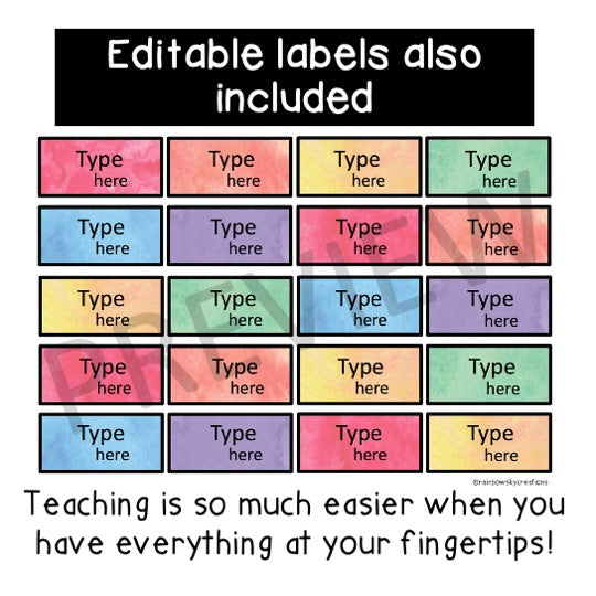 Editable Teacher Toolbox Labels [Watercolour Theme]