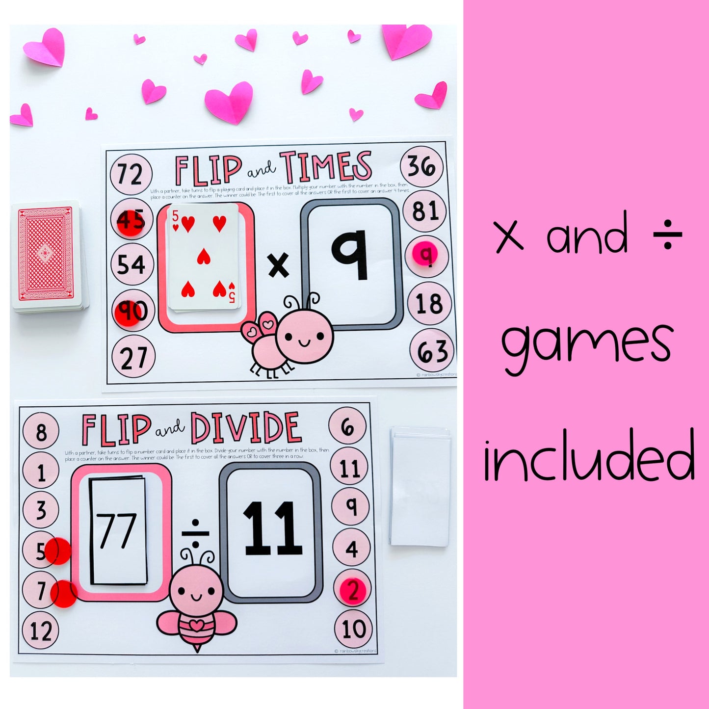 Valentine's Day Flip It Multiplication Games / Division Games
