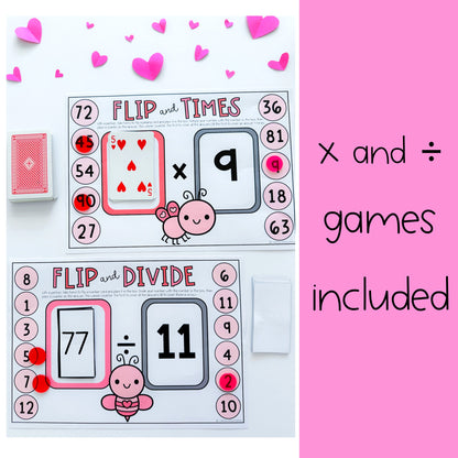 Valentine's Day Flip It Multiplication Games / Division Games