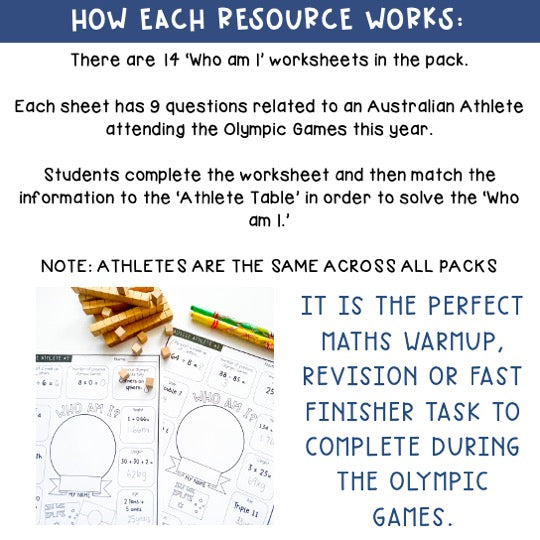 Australian Athlete WHO AM I Math BUNDLE