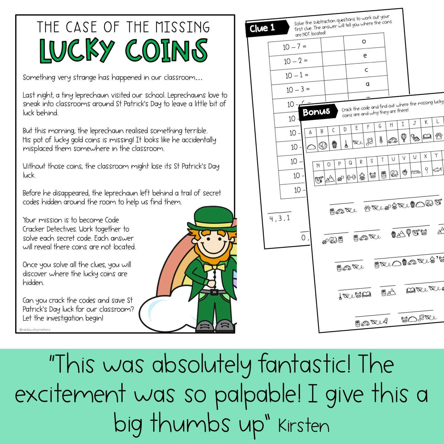 St Patrick's Day Math Code Cracker  (Grade 1 & 2)