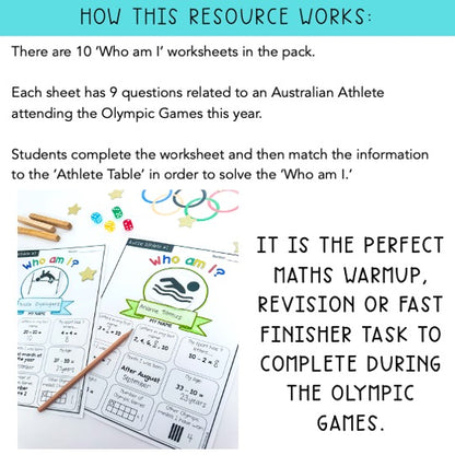 Olympic Games Maths Activity | Australian Athletes | Years 1-2